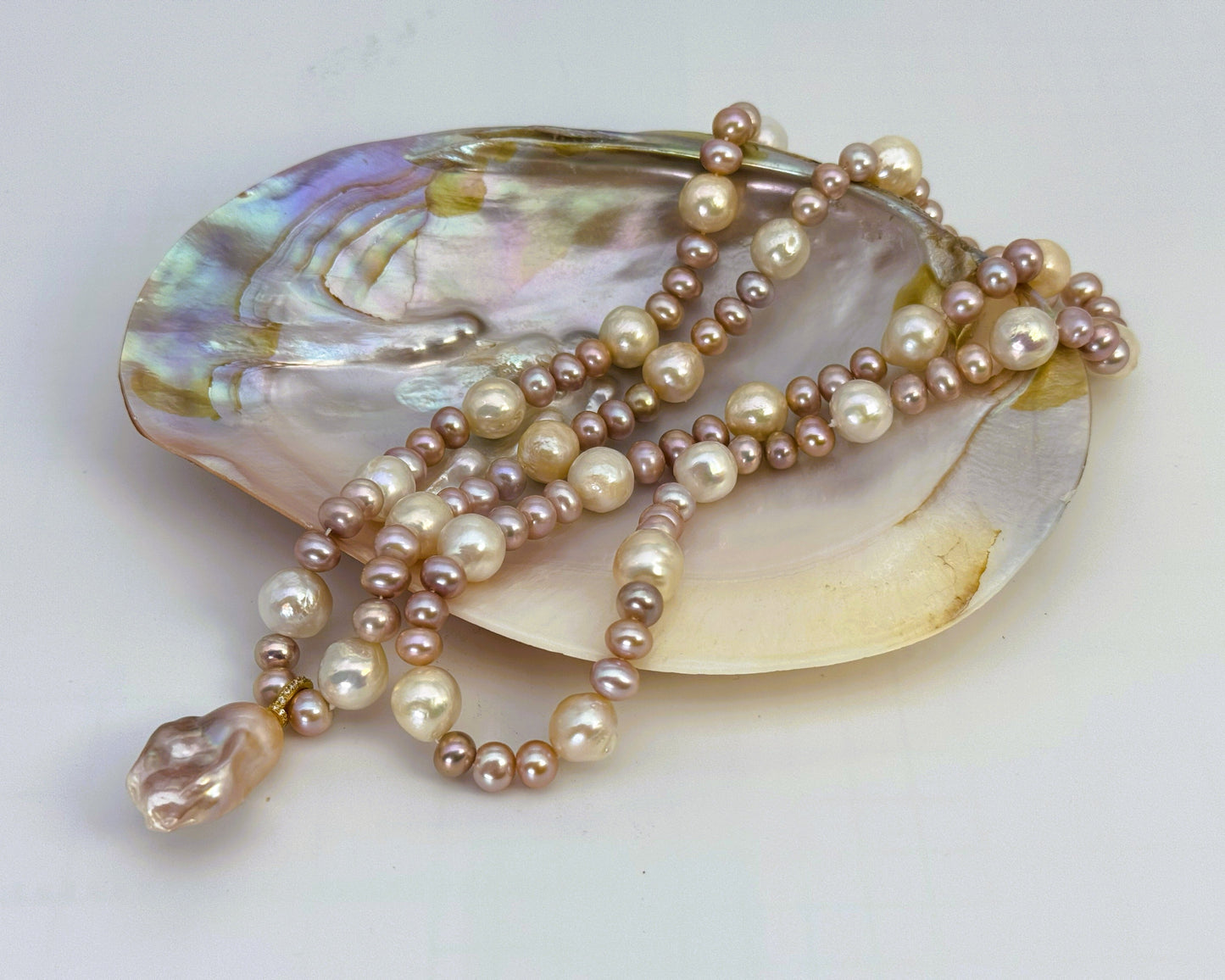 淡水真珠 ネックレス バロック マルチカラー 12.0mm～13.0mm(幅) 長さ：90.0cm (JR-NL-0058)