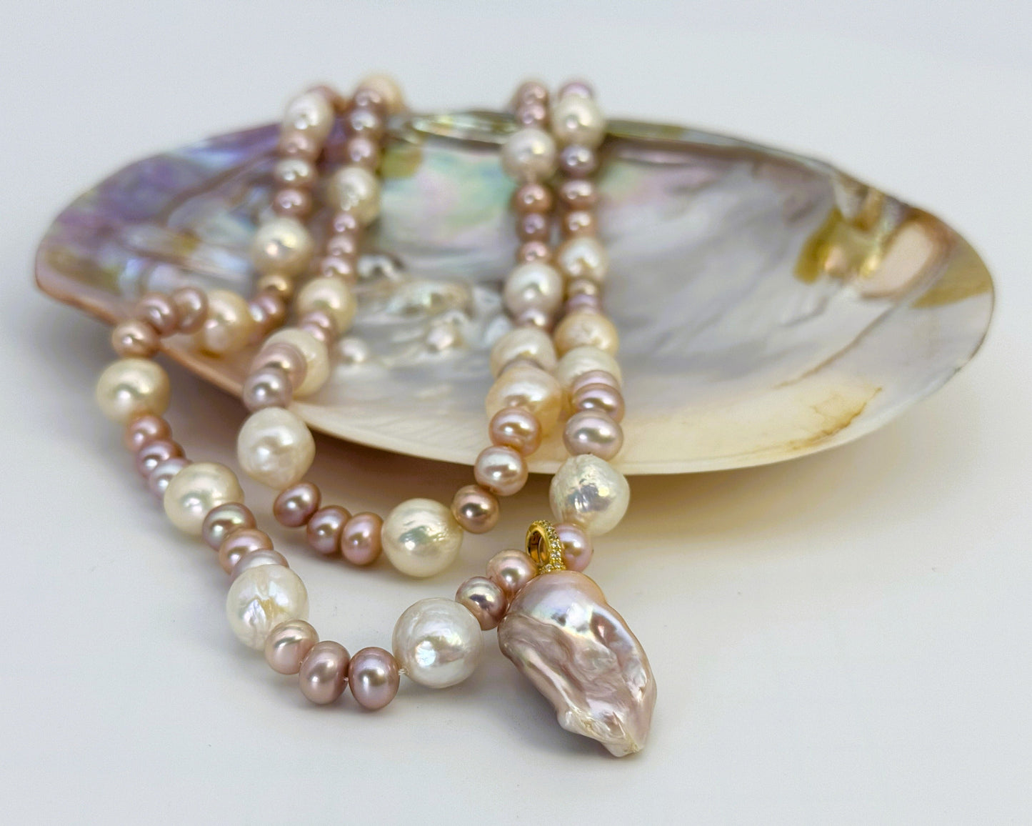 淡水真珠 ネックレス バロック マルチカラー 12.0mm～13.0mm(幅) 長さ：90.0cm (JR-NL-0058)