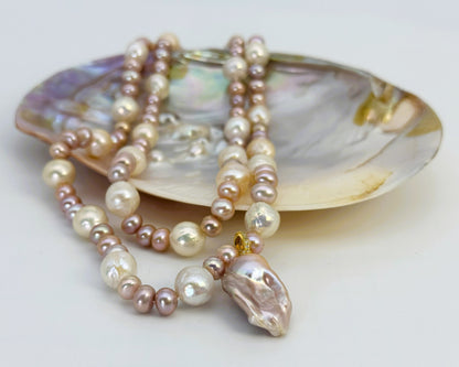 淡水真珠 ネックレス バロック マルチカラー 12.0mm～13.0mm(幅) 長さ：90.0cm (JR-NL-0058)