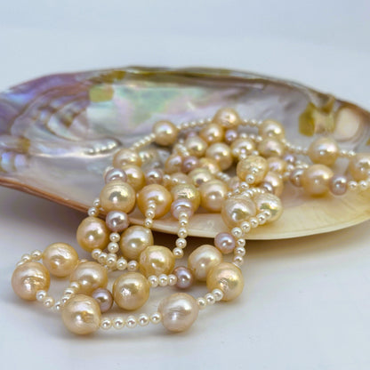 ネックレス 淡水真珠  バロック イエロー 12.0mm～13.0mm 長さ：124.0cm (JR-NL-0057)