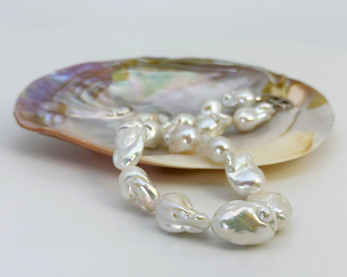 淡水真珠 ネックレス バロック ホワイト 16.0mm～18.0mm(幅) 長さ：43.0cm (JR-NL-0056)