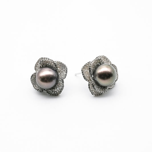 (JR-ER-0005) 黒蝶真珠 ピアス ブラック 10.0mm