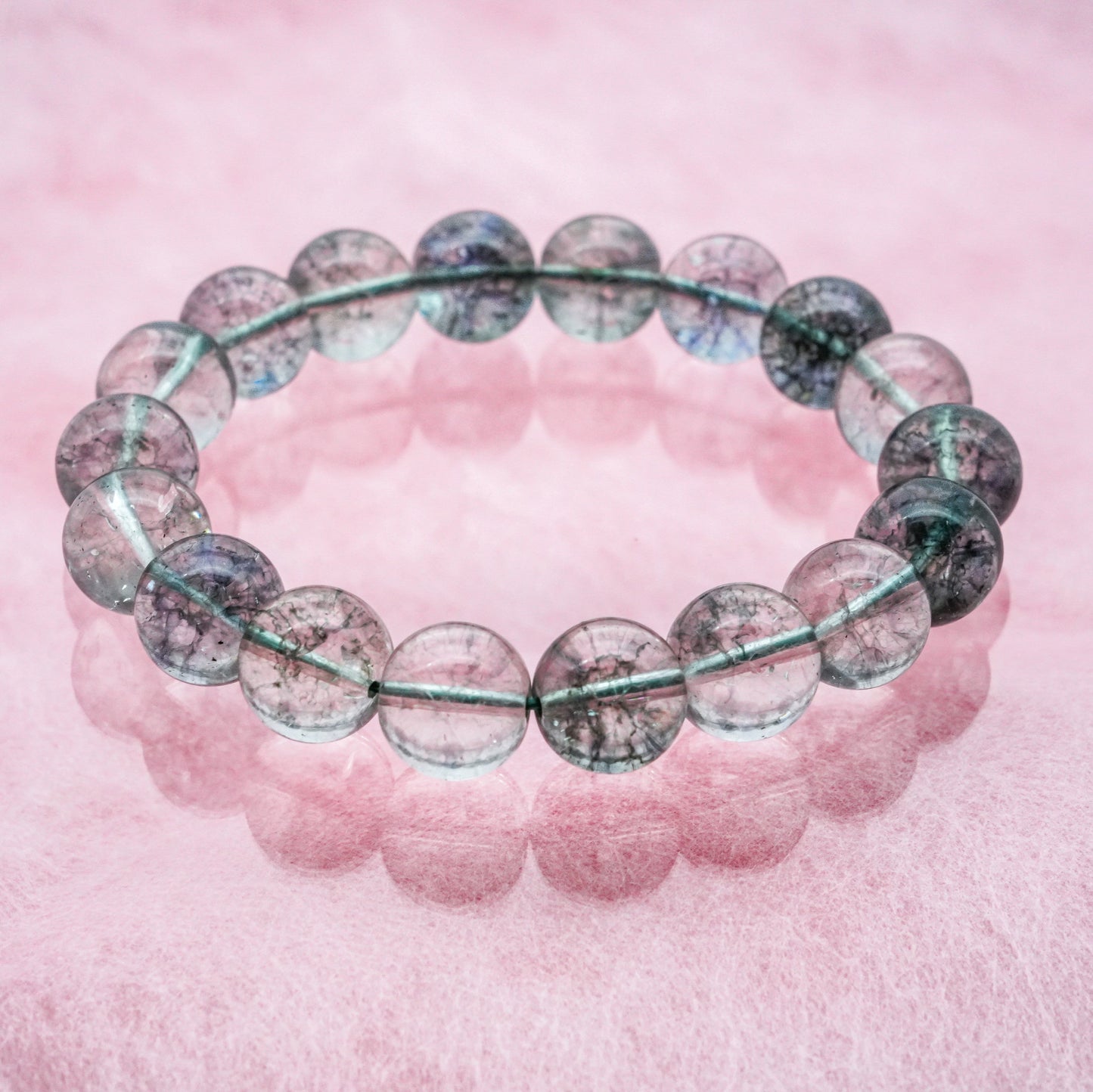 (JR-BR-0009) グリーンファントムクォーツ（緑幽霊幻影水晶）ブレスレット 19～20cm