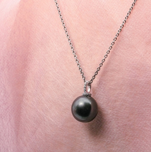 ペンダントトップ 黒蝶真珠  ブラック 13mm K18WG (JR-NL-0024)