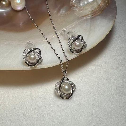 (JR-NL-ER-0001) 淡水真珠 ネックレス&ピアス ホワイト 5.0mm～7.0mm
