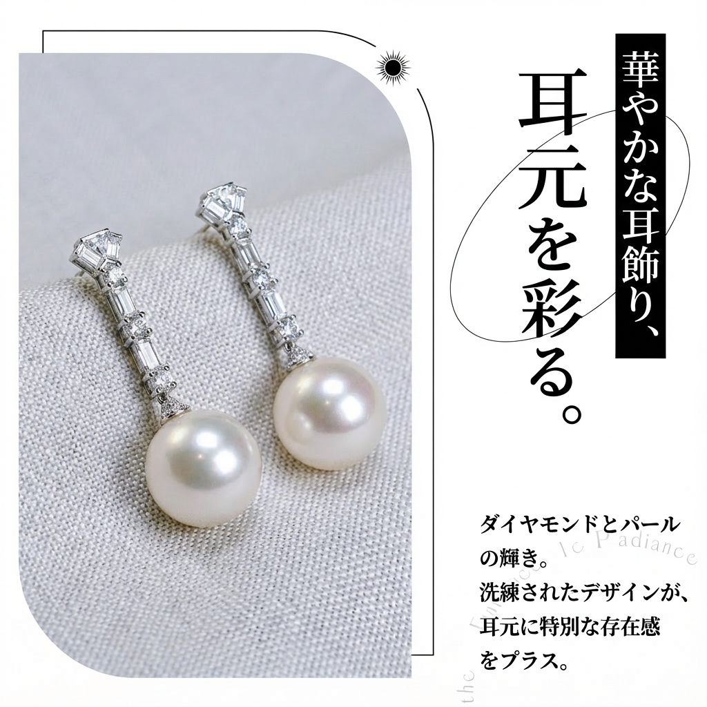 ピアス 淡水真珠 ラウンド ホワイト 13.5mm～14.5mm (JR-ER-0039)