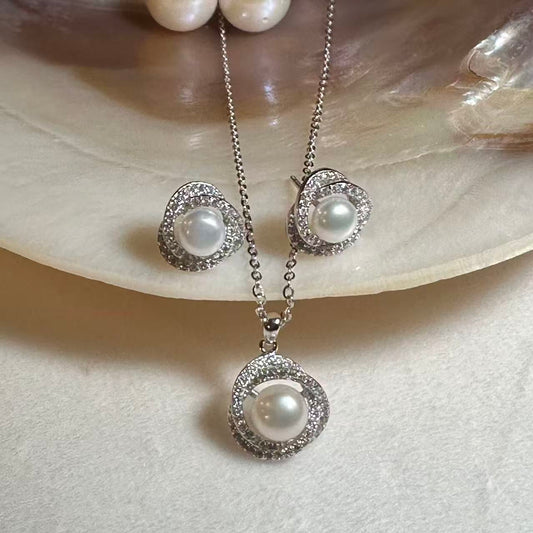 (JR-NL-ER-0002) 淡水真珠 ネックレス&ピアス ホワイト 5.0mm～7.0mm
