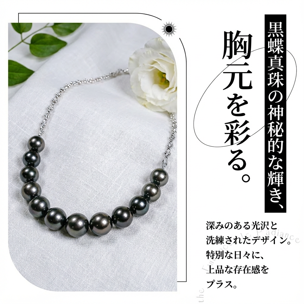 黒蝶真珠 ラウンド ネックレス 12.5mm～13.5mm 12粒 S925 (JR-NL-0080)