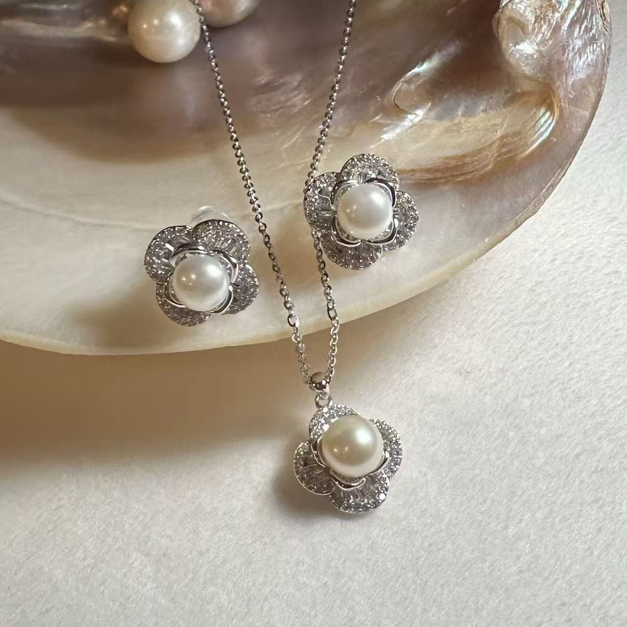 (JR-NL-ER-0003) 淡水真珠 ネックレス&ピアス ホワイト 5.0mm～7.0mm