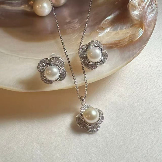 (JR-NL-ER-0003) 淡水真珠 ネックレス&ピアス ホワイト 5.0mm～7.0mm