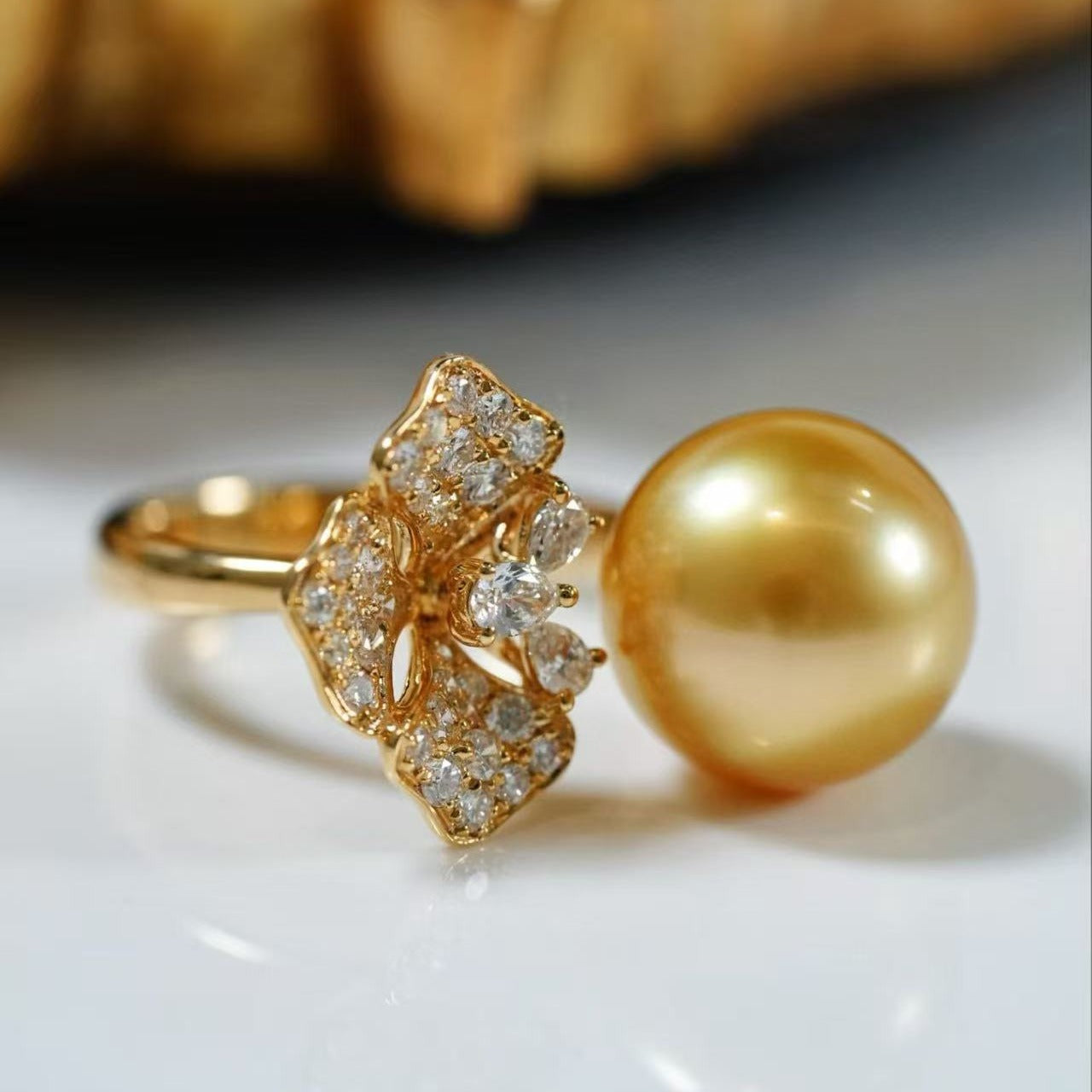 指輪  白蝶真珠 ゴールド 12.0mm～13.0mm ｋ18 (JR-RI-0017)