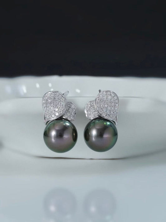 黒蝶真珠 ピアス ブラック ピーコックグリーン 10.0mm～11.0mm (JR-ER-0025)