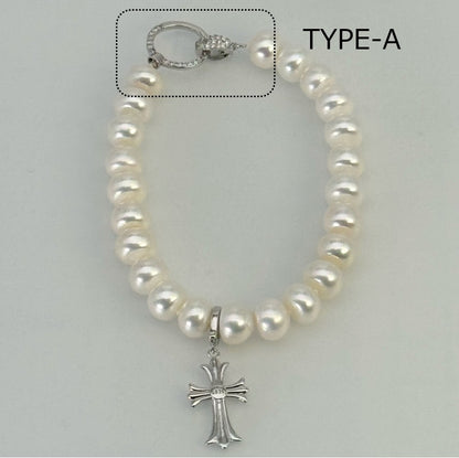 淡水真珠 ホワイト 十字架 ブレスレット 16～17 cm S925 (JR-BR-0036)